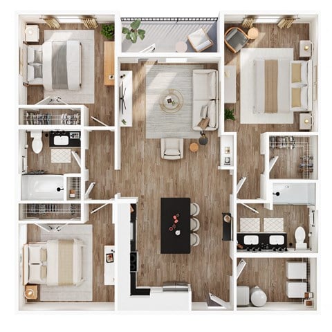 Floor plan for 3 beds, 2 baths, 1248 sqft